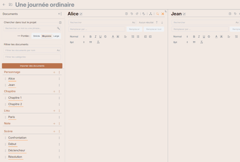 Assignez des documents aux différents panneaux